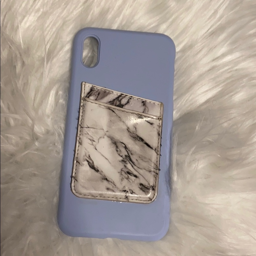 Blue iPhone XS Max case w/ stick on wallet